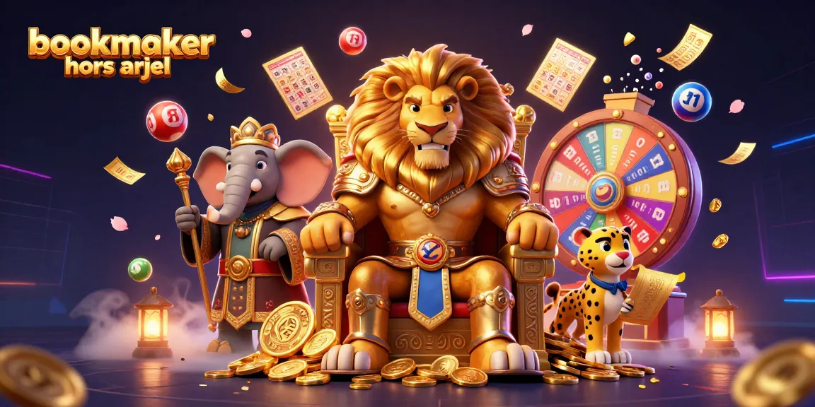 jouez avec bookmaker hors arjel, une scène enjouée de casino animée remplie de jeux de chance