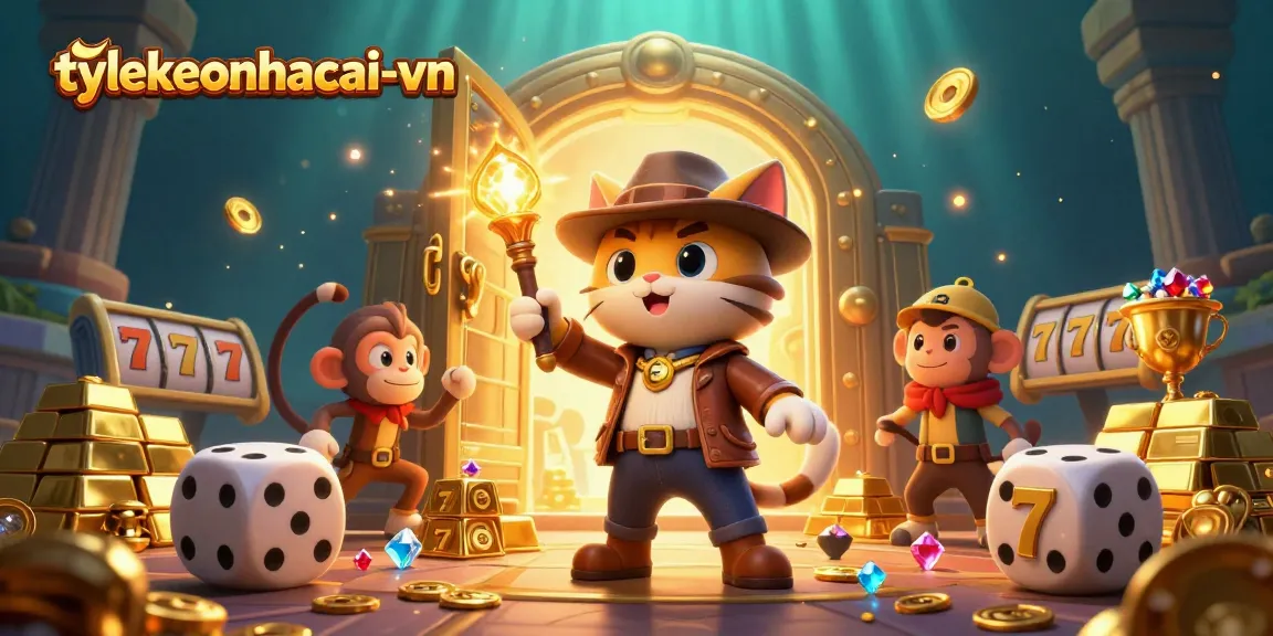 Engage in thrilling gaming adventures at tylekeonhacai-vn featuring a vibrant 3D casino scene with treasure.