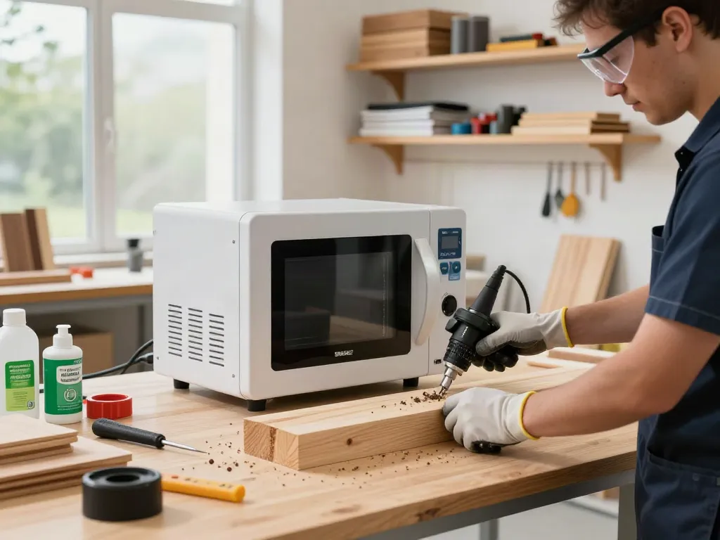 SHASHEL® technician using advanced microwave equipment for effective wood treatment.