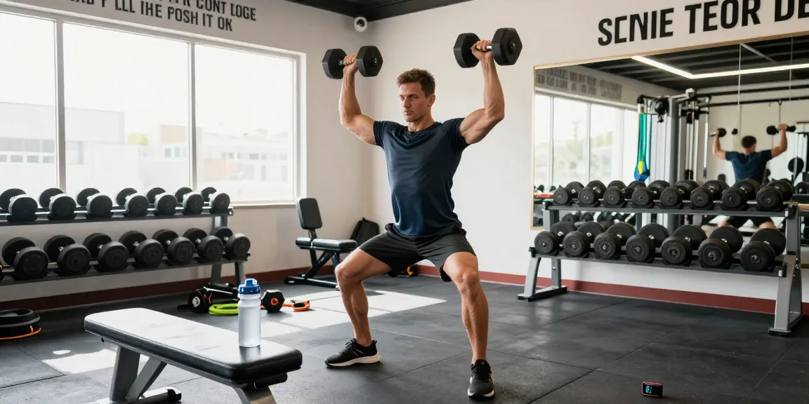 Dynamic fitness scene featuring Unique Pharma Steroids user training with weights in a bright gym.