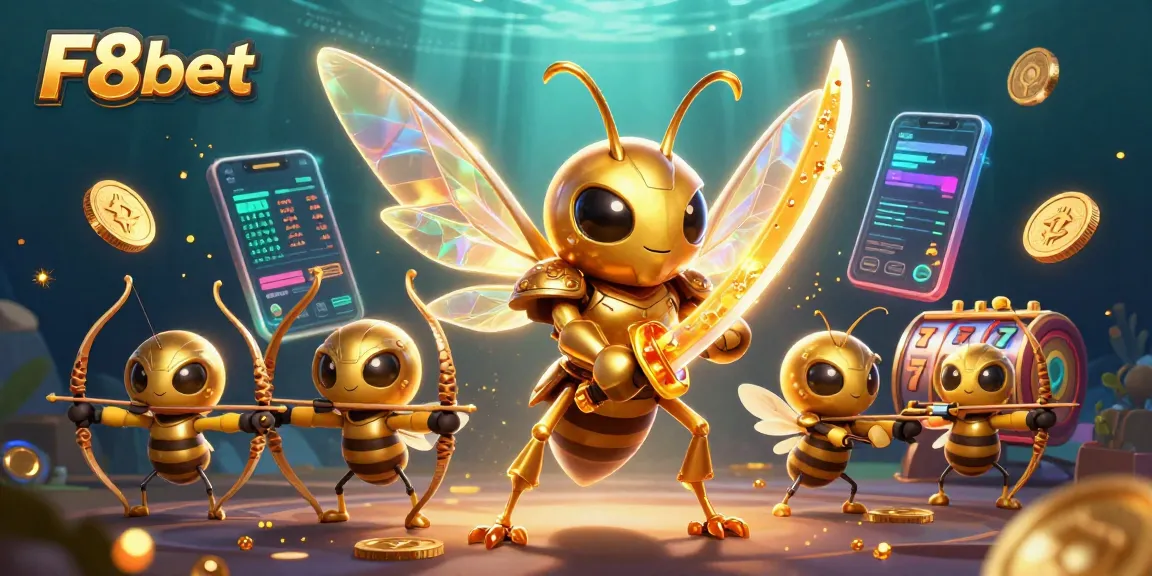 Experience thrilling gameplay with F8bet, featuring dynamic slot elements in a vibrant scene.