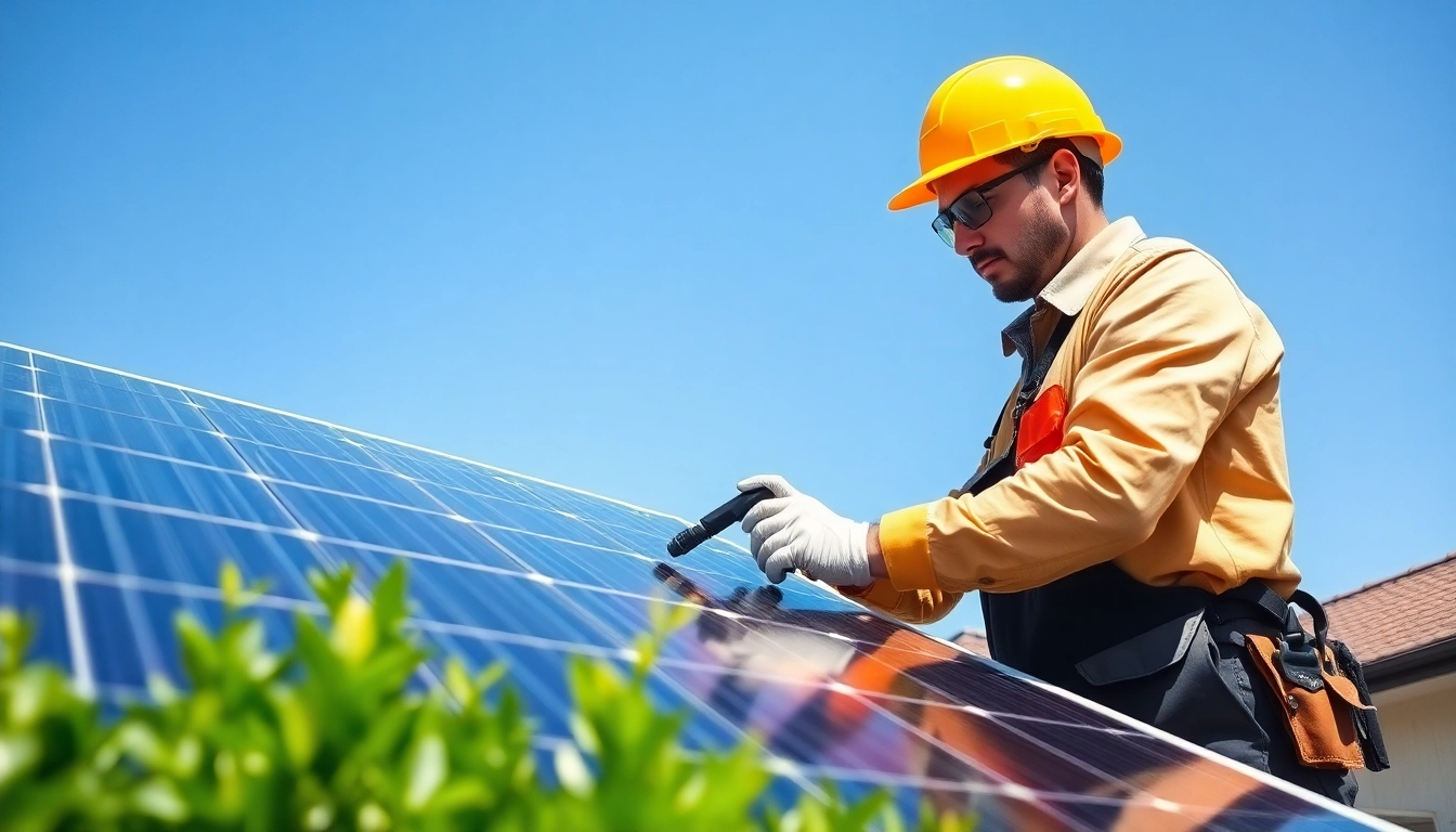 Solar panel repair near me by a technician in a sunny garden setting, showcasing eco-friendly practices.