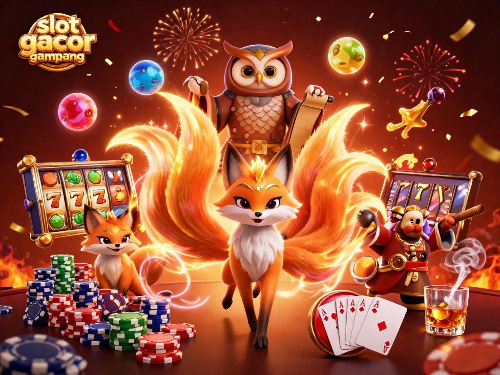 Experience slot gacor gampang menang in a vibrant 3D casino world with glowing spirits and epic game elements.