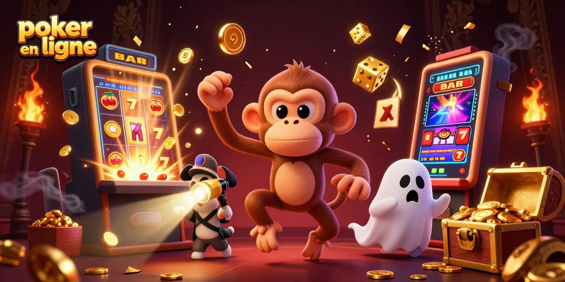 Les joueurs profitent du poker en ligne dans un décor de casino festif, cherchant à maximiser leurs gains.