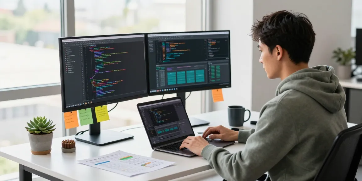 Dynamic software development workspace showcasing the 456bd coding experience with modern tools and vibrant atmosphere.