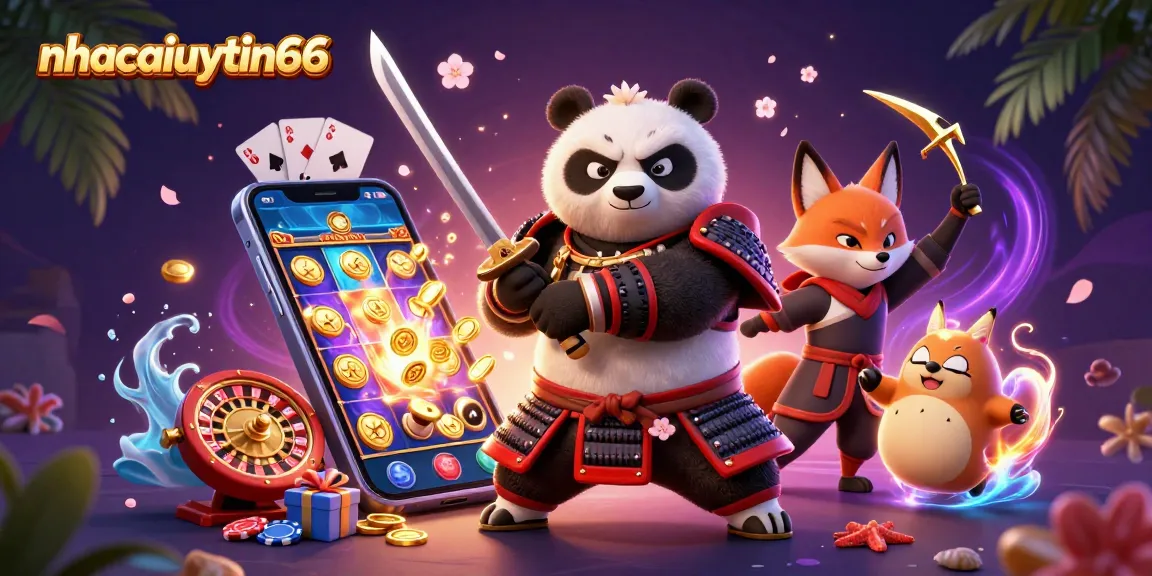 Engage with top gambling rewards at nhacaiuytin66, featuring a chic casino scene with dynamic gaming characters.