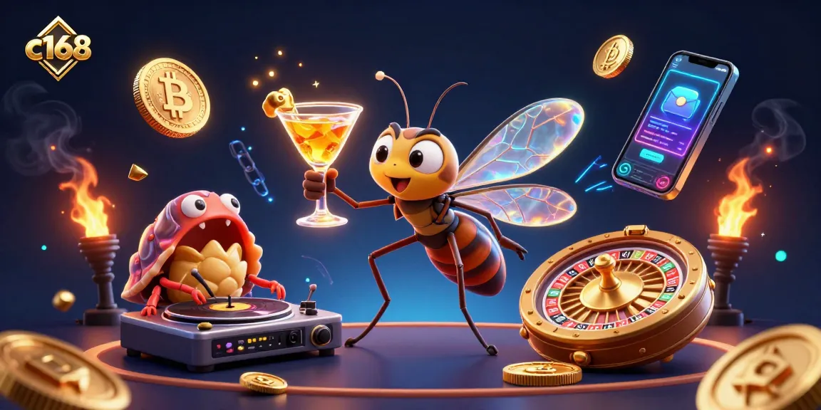 Experience the excitement of c168 with a dynamic 3D casino scene featuring vibrant characters.