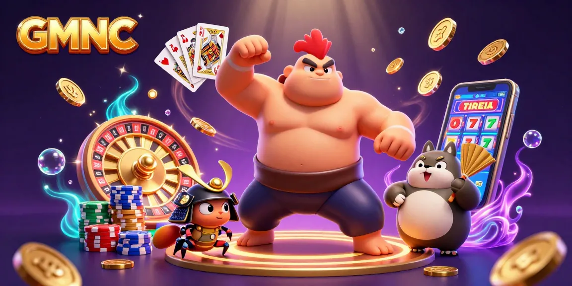 Experience GMNC's vibrant casino world with a powerful sumo rooster and daring samurai cricket.