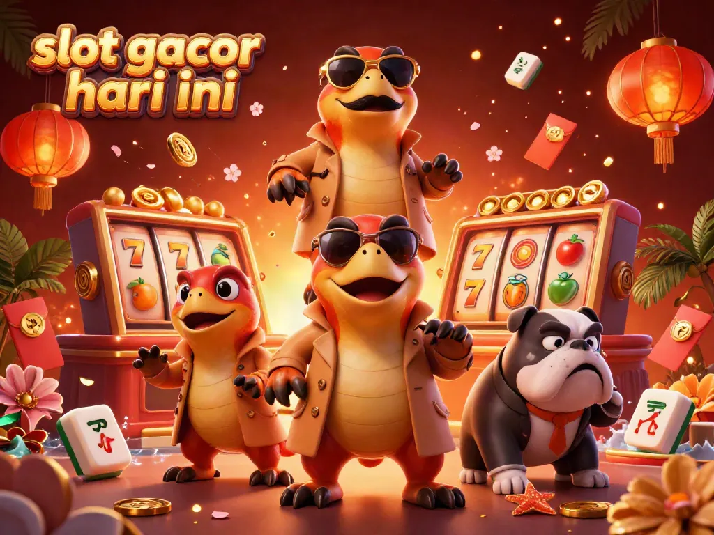 Slot gacor hari ini menggambarkan tiga raptor dalam jas mencoba memasuki lounge VIP kasino, dikelilingi simbol permainan.