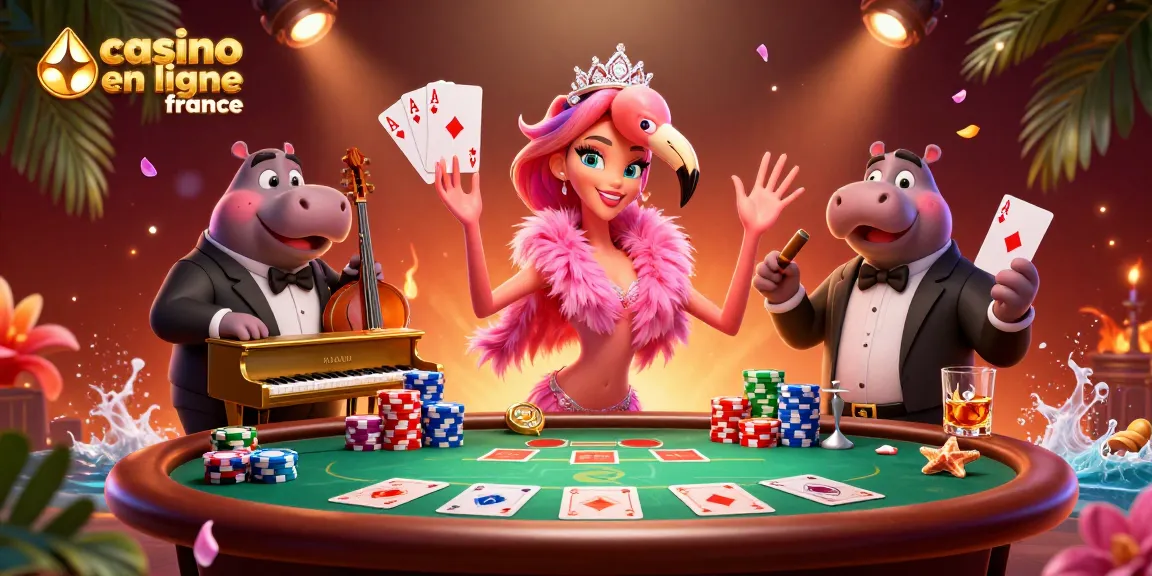 Profitez de l'ambiance magique des jeux de casino en ligne en France avec cette illustration colorée animée.