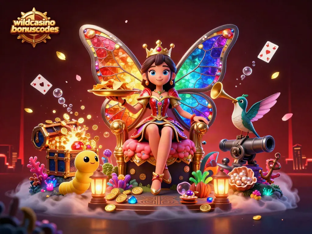 Play and win with wildcasinobonuscodes in an engaging 3D casino-themed illustration featuring colorful characters and vibrant elements.