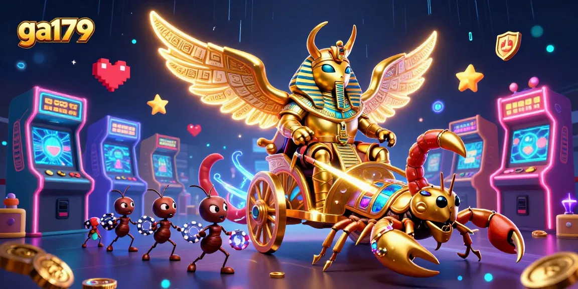 Engage with ga179's vibrant casino adventure featuring golden scarab beetles and gaming treasures.