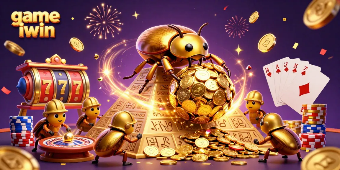 Experience the game iwin with exciting visuals of a golden beetle and casino elements.