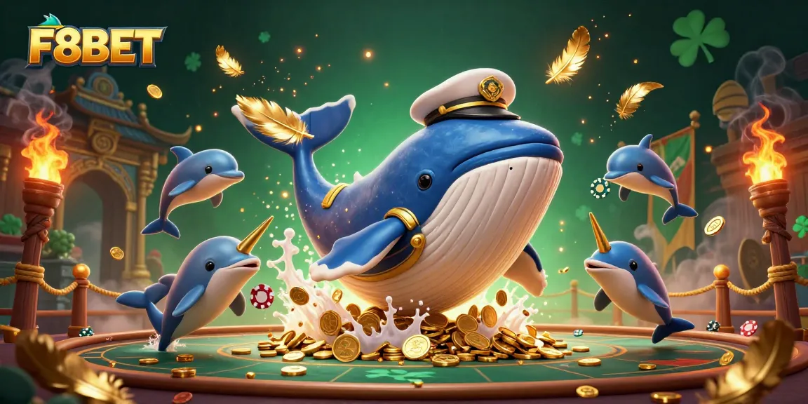 Experience thrilling gaming adventures with F8BET, featuring a whale, narwhal, and playful dolphins.