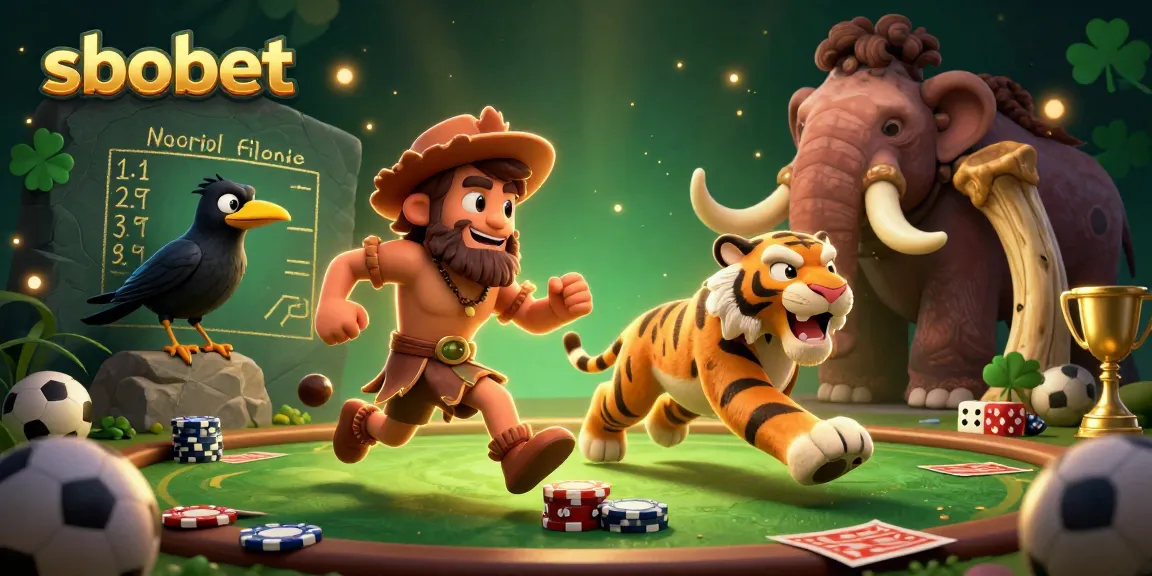 Engage in sbobet sports betting with a vibrant prehistoric-themed 3D illustration showcasing a dynamic casino scene.