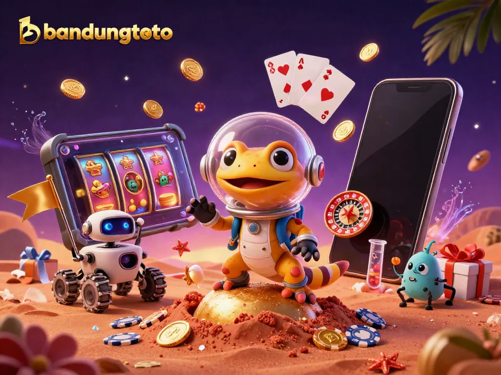 Experience bandungtoto in a vivid, interactive Martian casino adventure featuring a Martian gecko and robot rover.