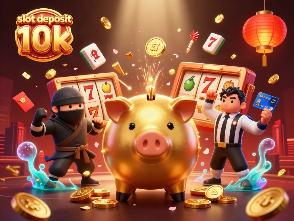 Experience the thrill of slot deposit 10k with golden piggy bank and dynamic casino elements.