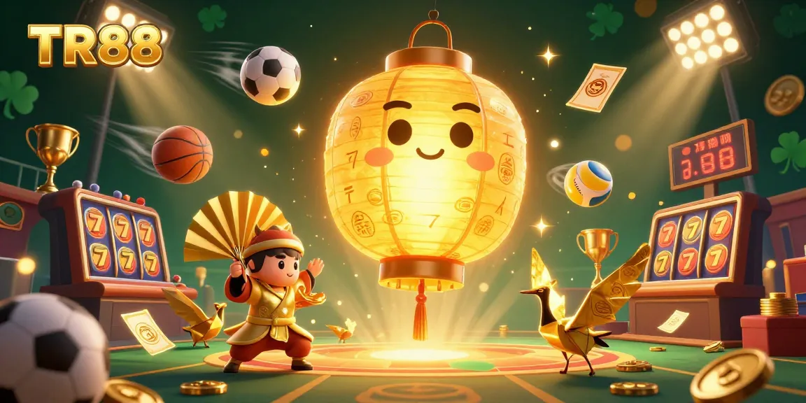 Experience the thrill at TR88 with a vibrant casino scene illustrating gaming excitement and lucky symbols.