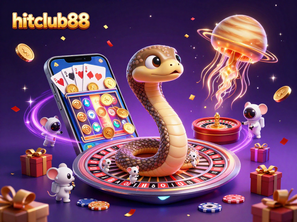 Spin the reels and win big at hitclub88 with a thrilling cosmic casino scene.