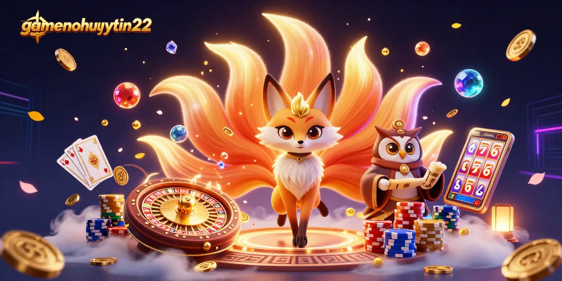 Experience Pai Gow with gamenohuuytin22 in a dynamic casino scene filled with enchanting characters and vibrant game elements.