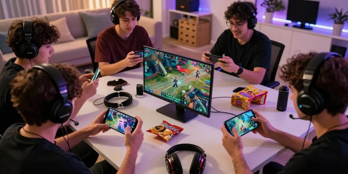 Exciting online gaming experience with competitive players using mantra88 on mobile devices in a vibrant living space.