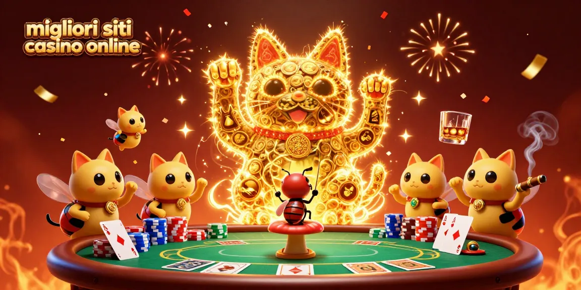I migliori siti di casinò online offrono emozioni uniche con il gatto fortunato e simboli di casinò colorati.