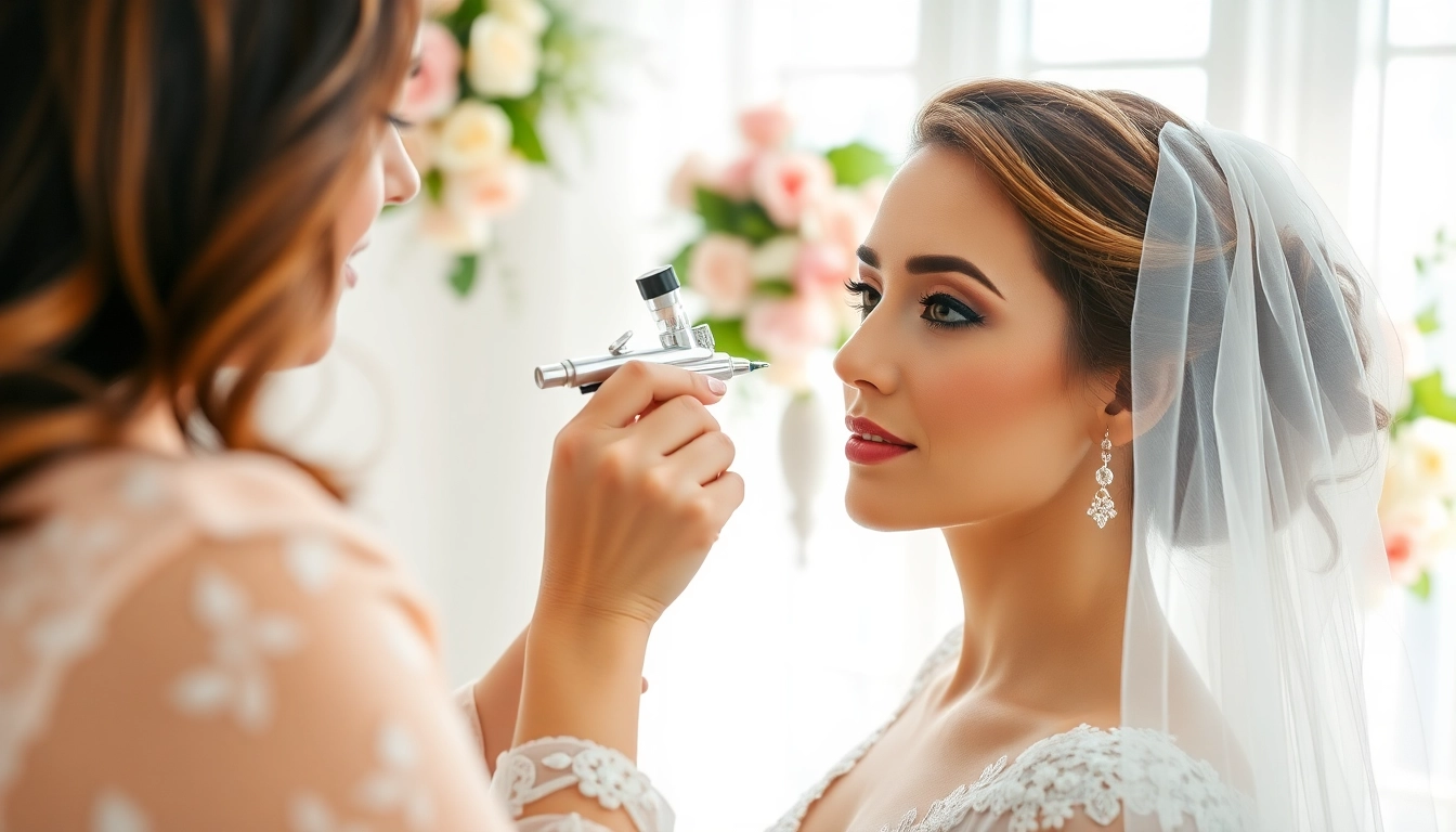Bridal airbrush makeup application in Dallas for a stunning wedding look.