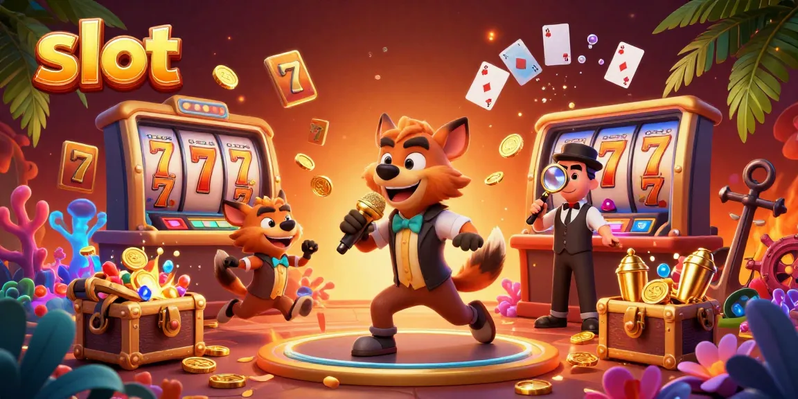 Experience thrilling slot action in a dynamic casino scene with cartoon hyenas engaging in fun.