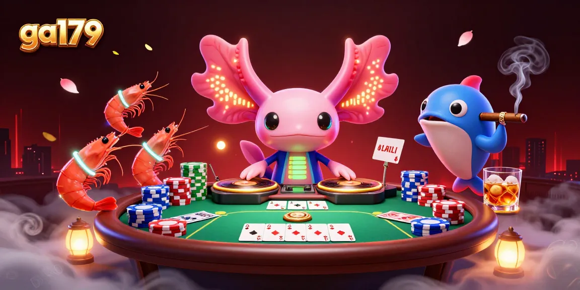 Experience thrilling gaming with ga179's vibrant casino scene featuring unique characters and poker elements