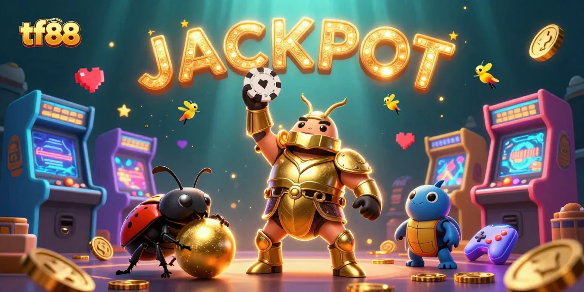 Experience thrilling action at tf88 as a gladiator beetle celebrates a jackpot with excitement.