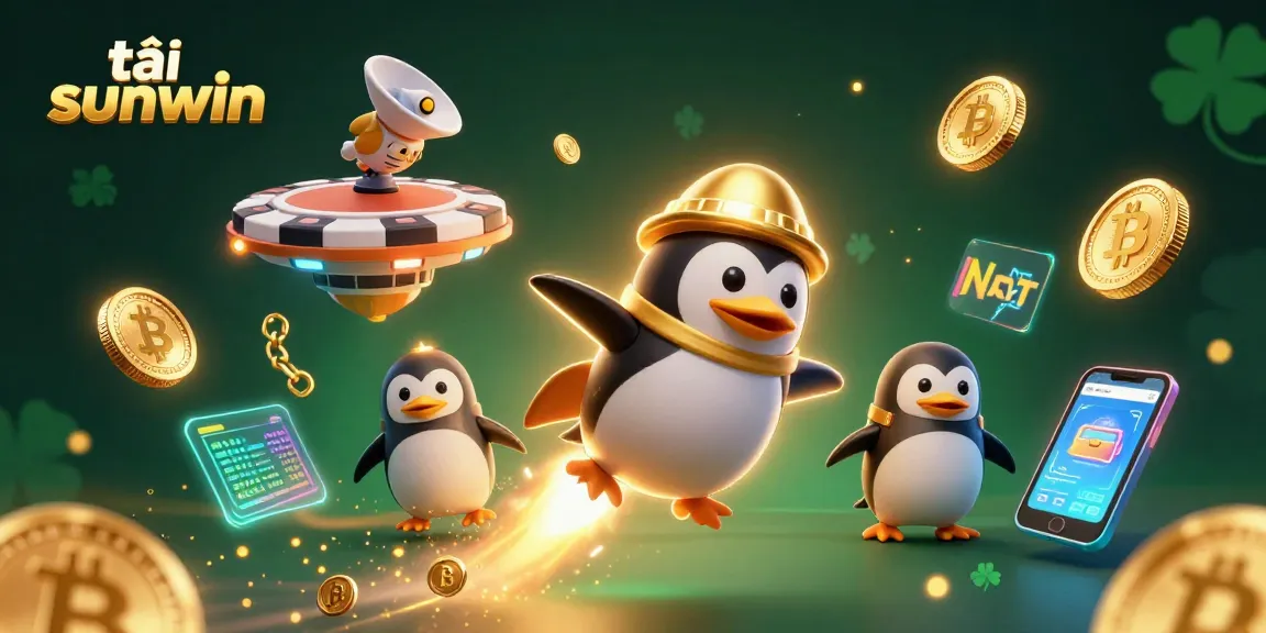 Engage with tải sunwin as a golden penguin jetpacks into a casino space station surrounded by vibrant crypto elements.