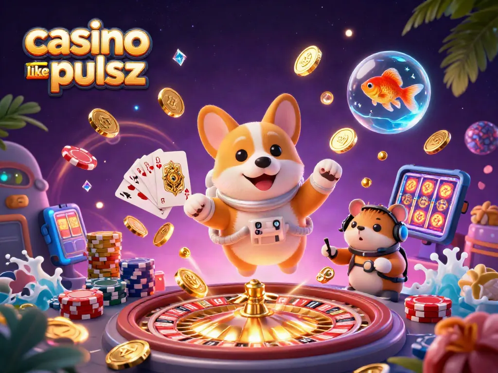 Experience casino games like pulsz with a vibrant corgi and immersive gaming elements in space.
