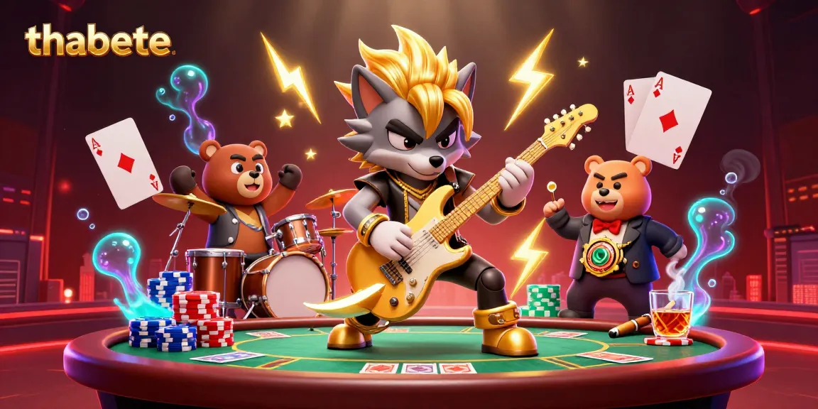 Experience thabete’s vibrant casino stage with a rockstar wolf and wild drummer in thrilling atmosphere.