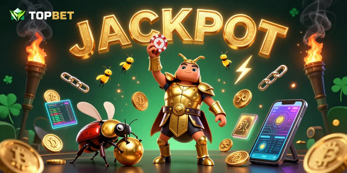TOPBET fortune awaits players in vibrant online casino scene with winning beetles and golden elements.