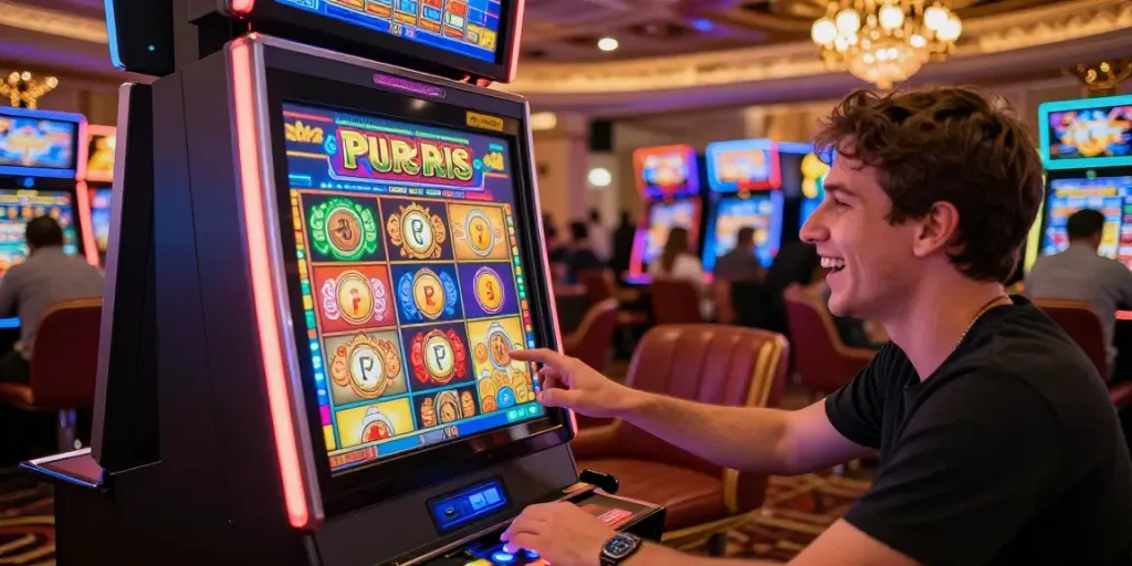Exciting PG SLOT machine in a bustling casino environment with colorful lights.