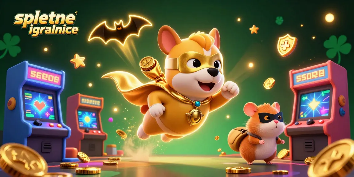 spletne igralnice z 3D cartoon junakom, ki leti z zlatim plaščem in denarnico z zlatniki