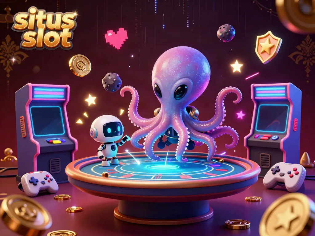 Permainan situs slot yang menarik dengan karakter luar angkasa dan chip poker melayang