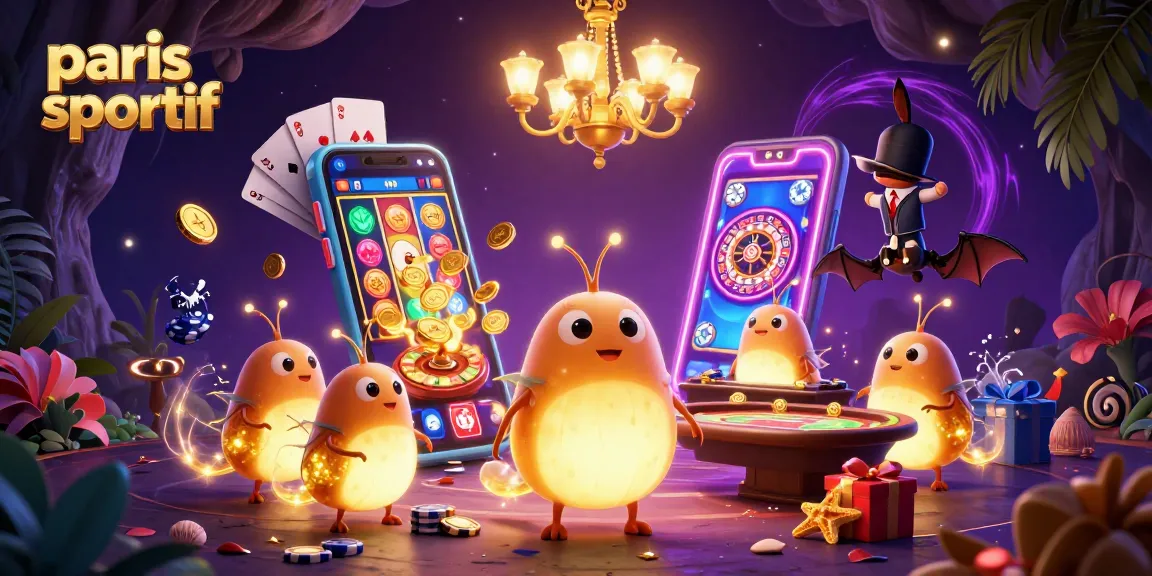 Les vers luisants illuminent le casino dans une illustration 3D colorée, mettant en valeur les paris sportifs.