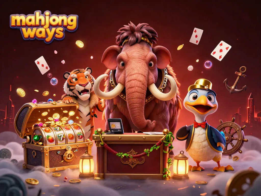 Engage in thrilling Mahjong Ways gameplay surrounded by exciting casino elements in this vibrant illustration.