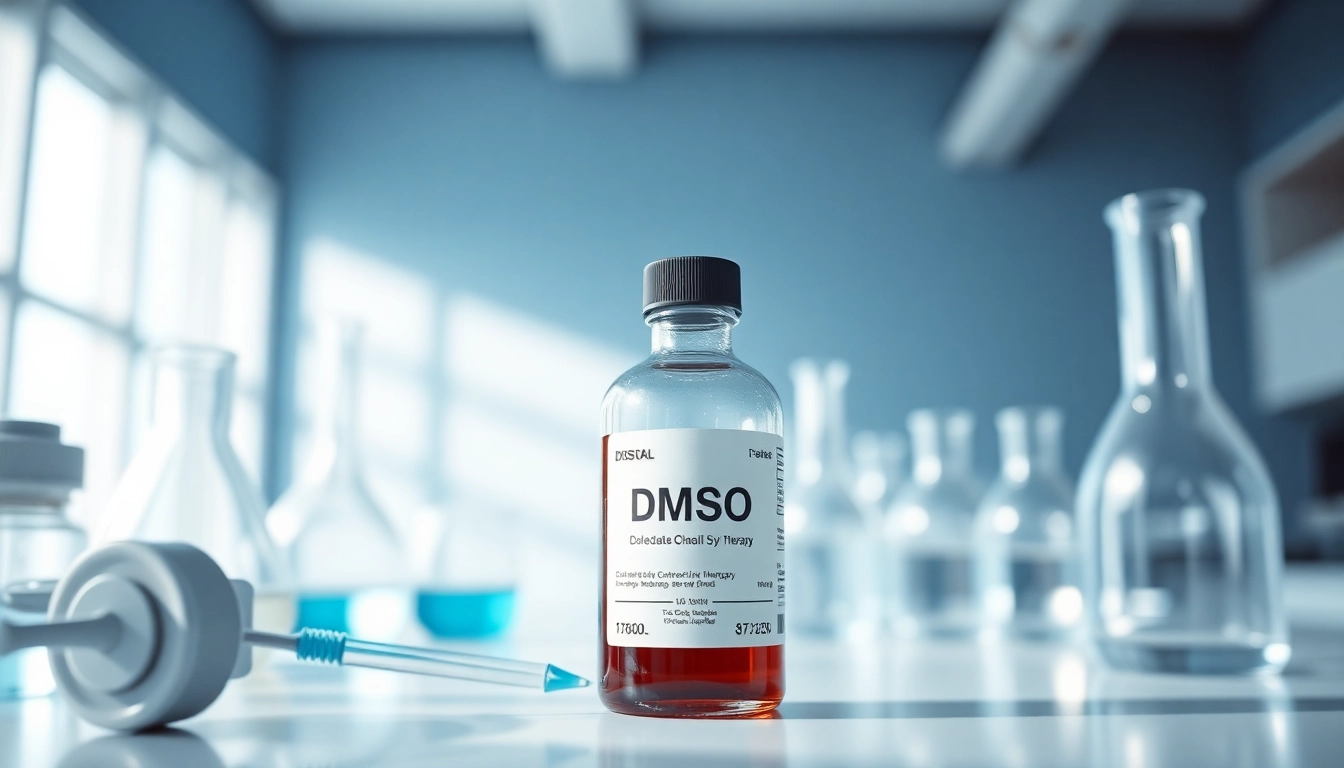 Shop for DMSO order featuring a prominently displayed DMSO bottle in a clean lab environment.