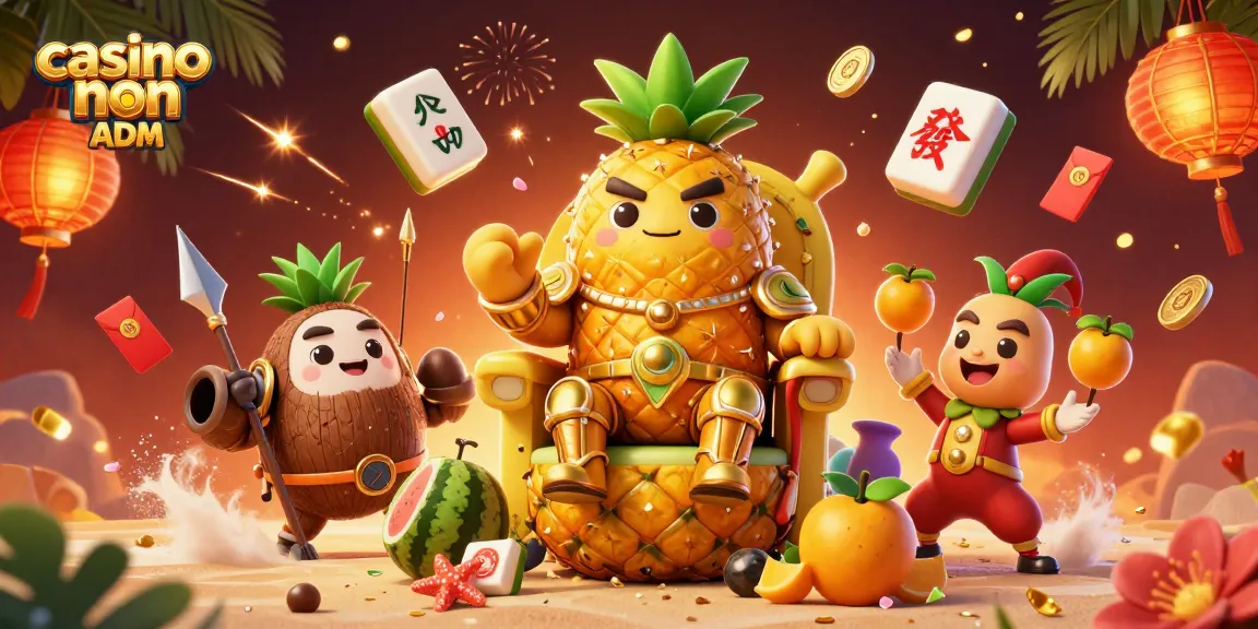 Gioca nel casino non ADM con un re ananas e giocolieri tra decorazioni dorate.