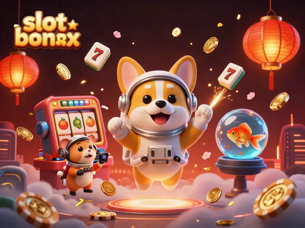 Experience the thrill of slot bonuses with a floating astronaut corgi in a lively space casino.