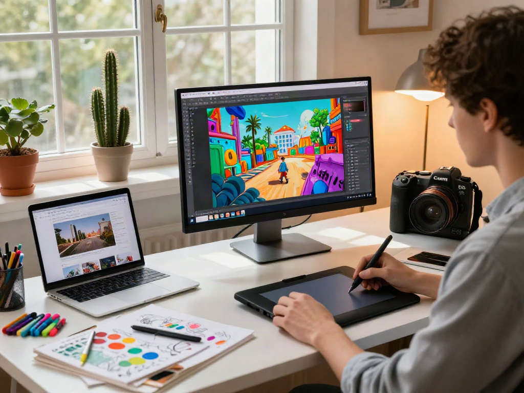 Creating captivating ai porn artwork in a modern home office.