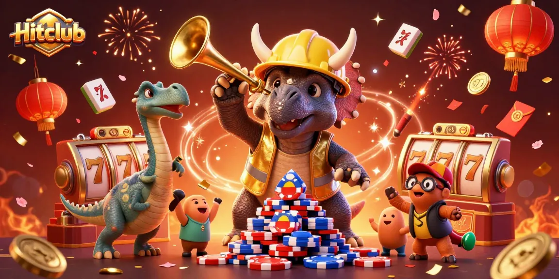 Hitclub engages players with thrilling slots and poker in a lively casino celebration scene.