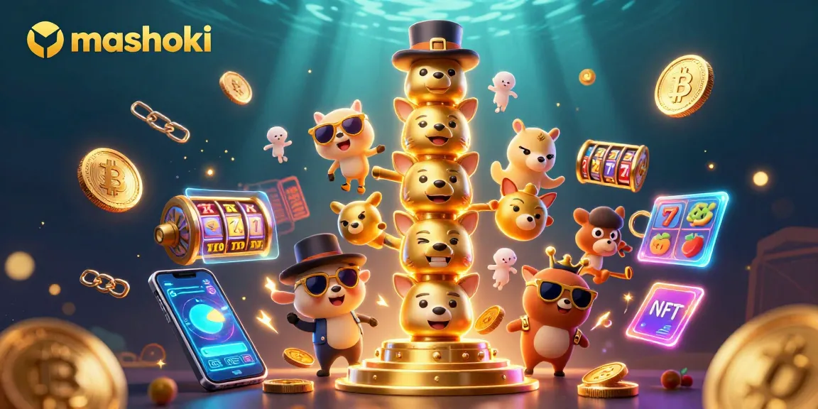 Mashoki showcases an engaging online casino experience with vibrant 3D totem pole and slot elements.