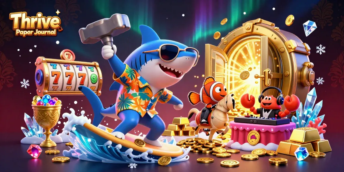 Engage with the Thrive Paper Journal experience featuring a dynamic casino scene with a shark, clownfish, and crab in action.