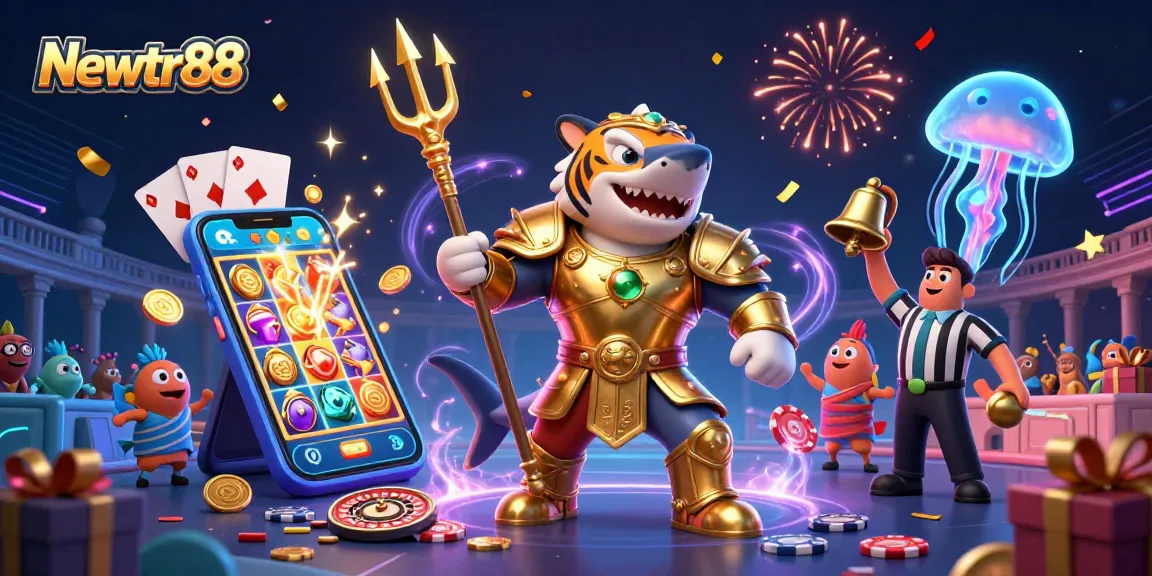 Engage with Newtr88's dynamic slot gaming action, featuring a fierce tiger shark in an underwater casino.