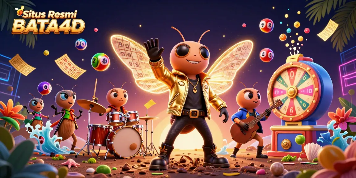 Situs Resmi BATA4D optimized for exciting lottery gameplay, capturing a lively scene with animated characters.