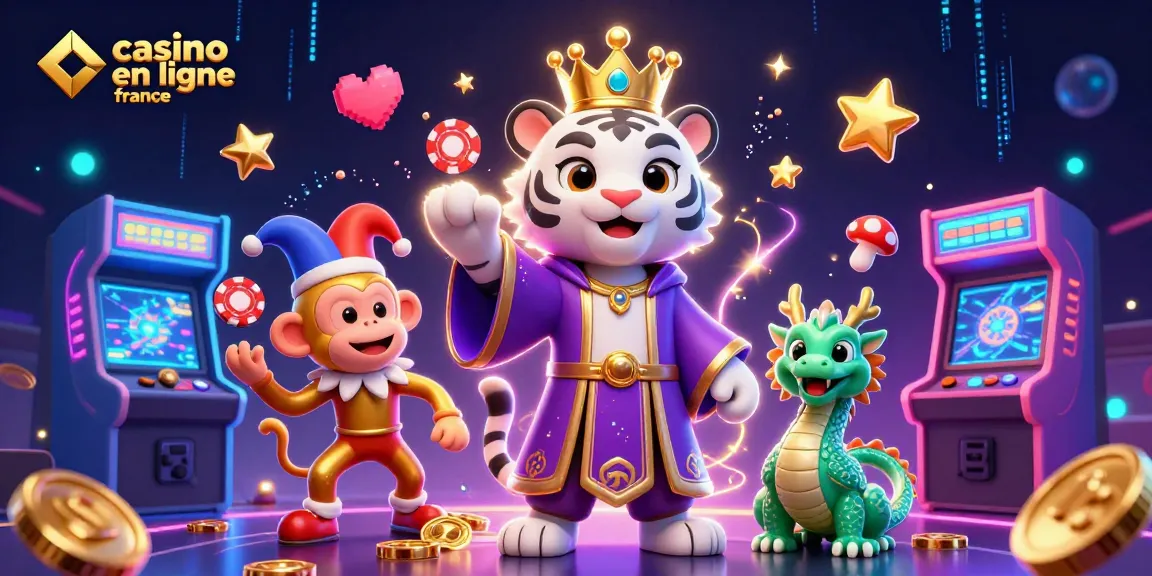 Découvrez une scène de casino en ligne France avec un tigre et un dragon animés jouant des jetons de poker.