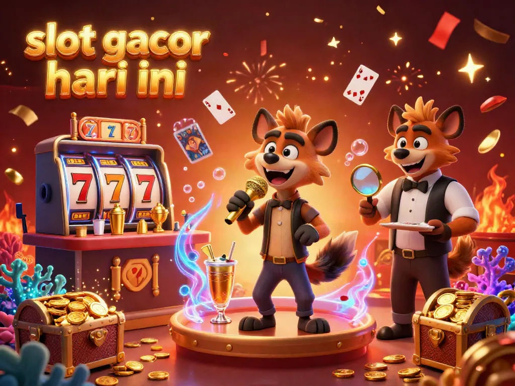 Experience the thrill of slot gacor hari ini with lively hyenas running a vibrant casino scene.